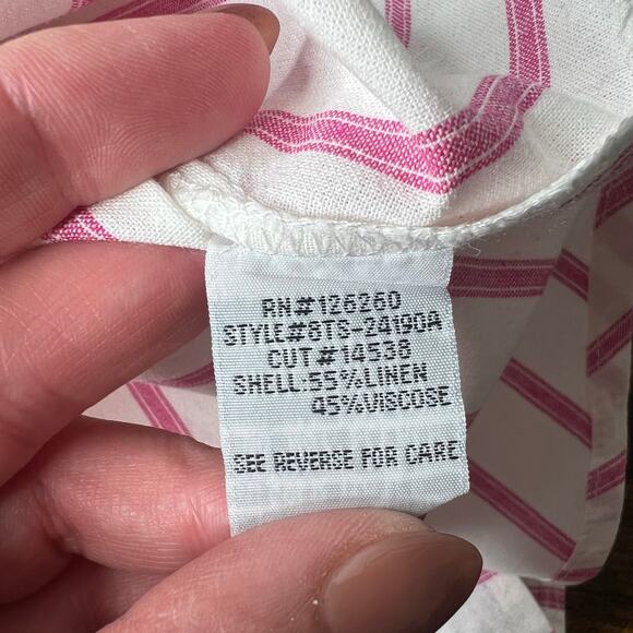 Velvet Hearts Linen Camp Shirt Womens L Stripe Short Sleeve Button Up Preppy - Picture 10 of 10